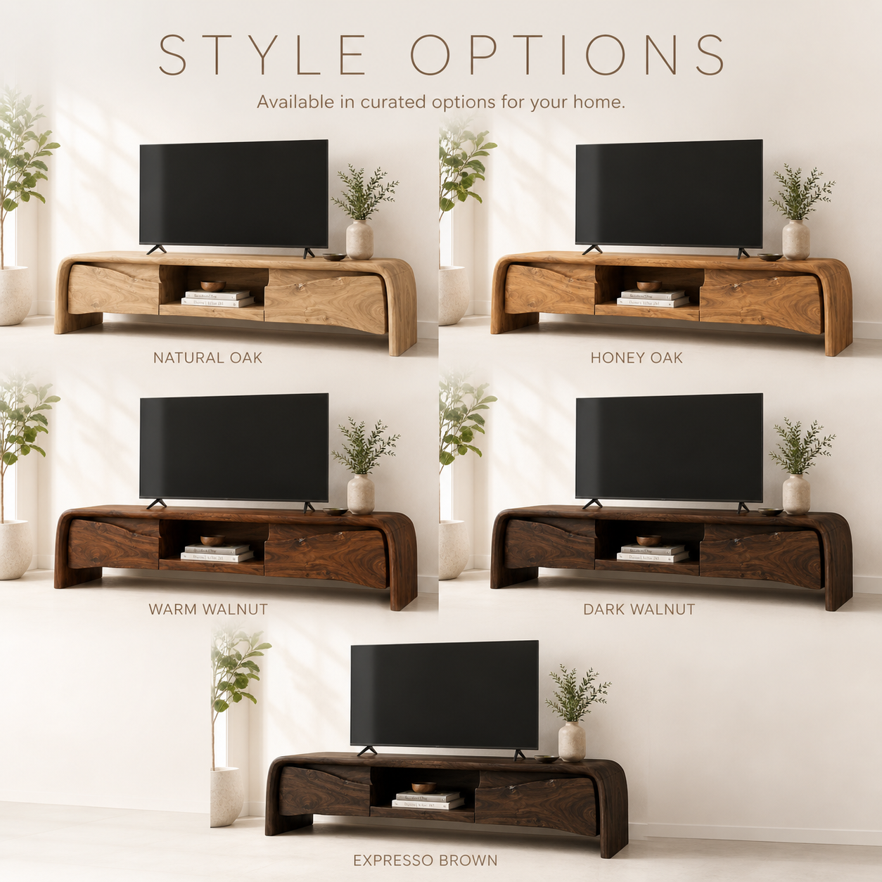 Riven Sculptural Solid Wood TV Stand - Design 062 - TV stand detail and styling view 10