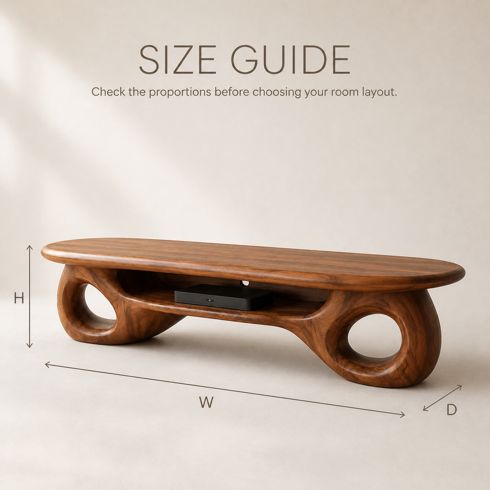 Freya Sculptural Solid Wood TV Stand - Design 067 - TV stand detail and styling view 07