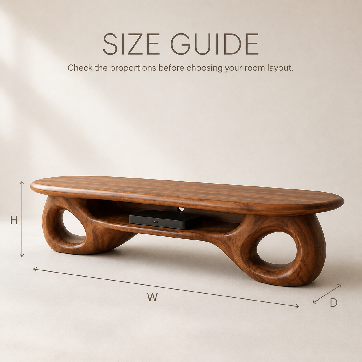 Freya Sculptural Solid Wood TV Stand - Design 067 - TV stand detail and styling view 07