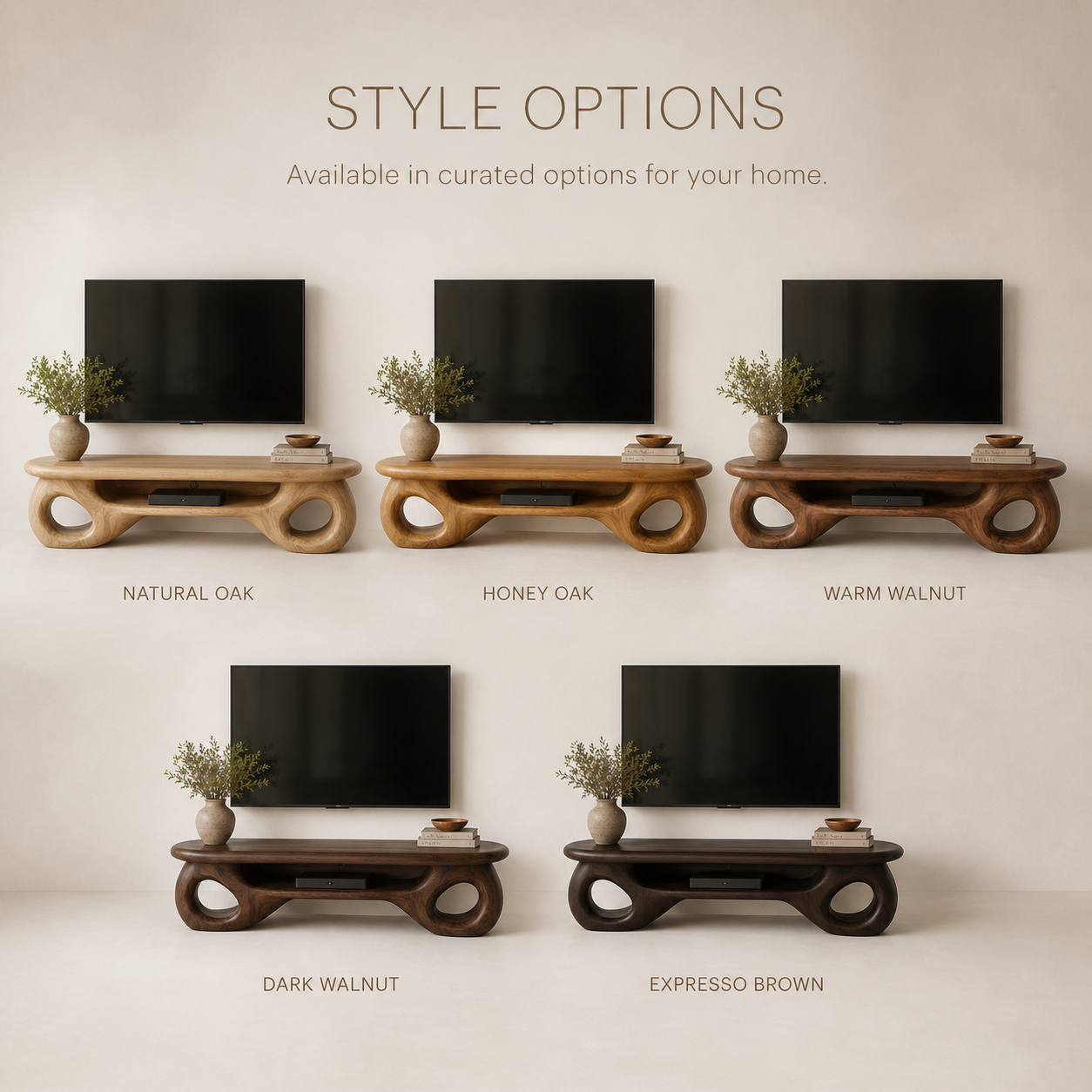 Freya Sculptural Solid Wood TV Stand - Design 067 - TV stand detail and styling view 10