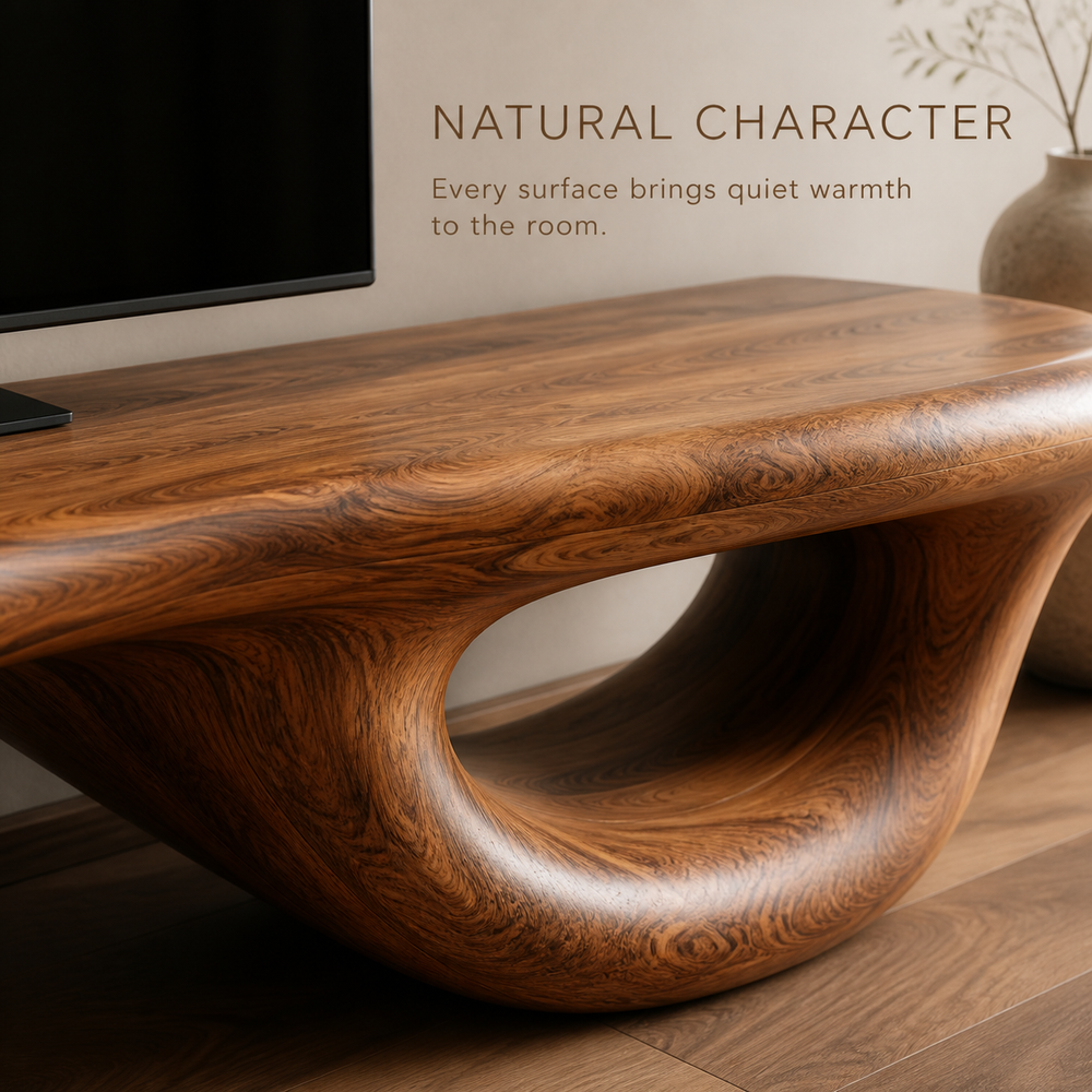 Halden Sculptural Solid Wood TV Stand - Design 068 - TV stand detail and styling view 04