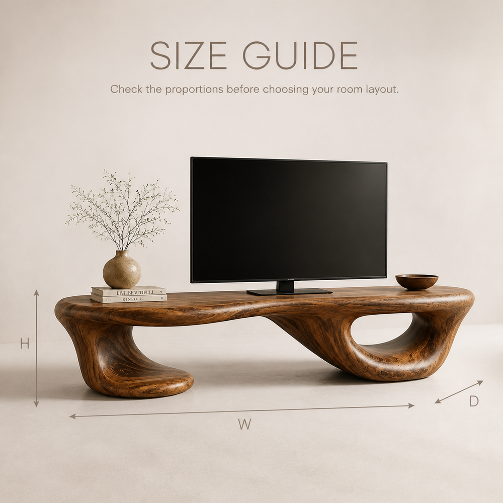 Halden Sculptural Solid Wood TV Stand - Design 068 - TV stand detail and styling view 07