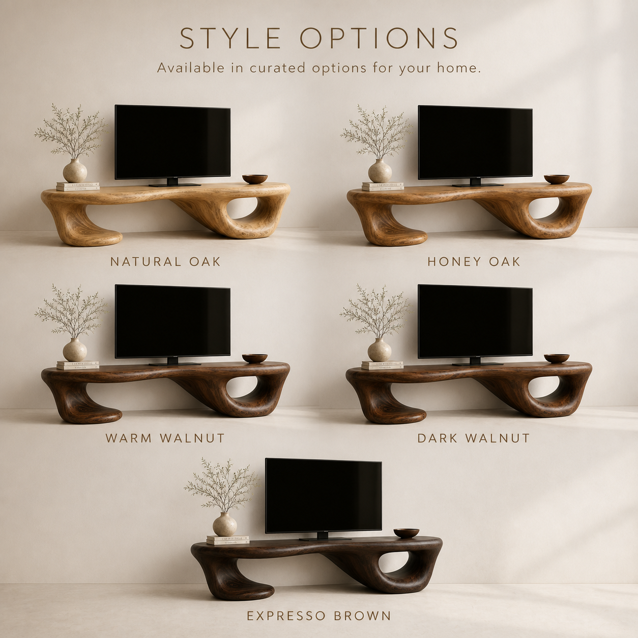 Halden Sculptural Solid Wood TV Stand - Design 068 - TV stand detail and styling view 10