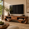 Mirael Sculptural Solid Wood TV Stand - Design 069 - premium solid wood TV stand main lifestyle view