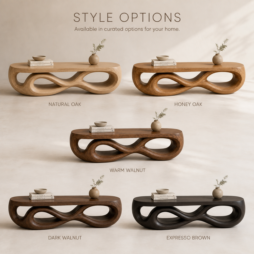 Seren Sculptural Solid Wood TV Stand - Design 070 - TV stand detail and styling view 10