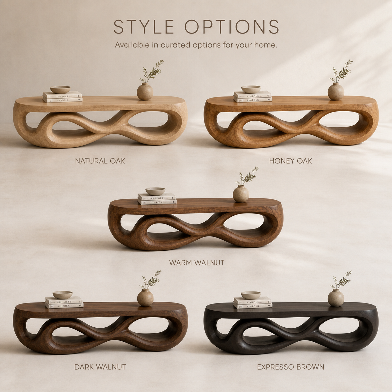 Seren Sculptural Solid Wood TV Stand - Design 070 - TV stand detail and styling view 10