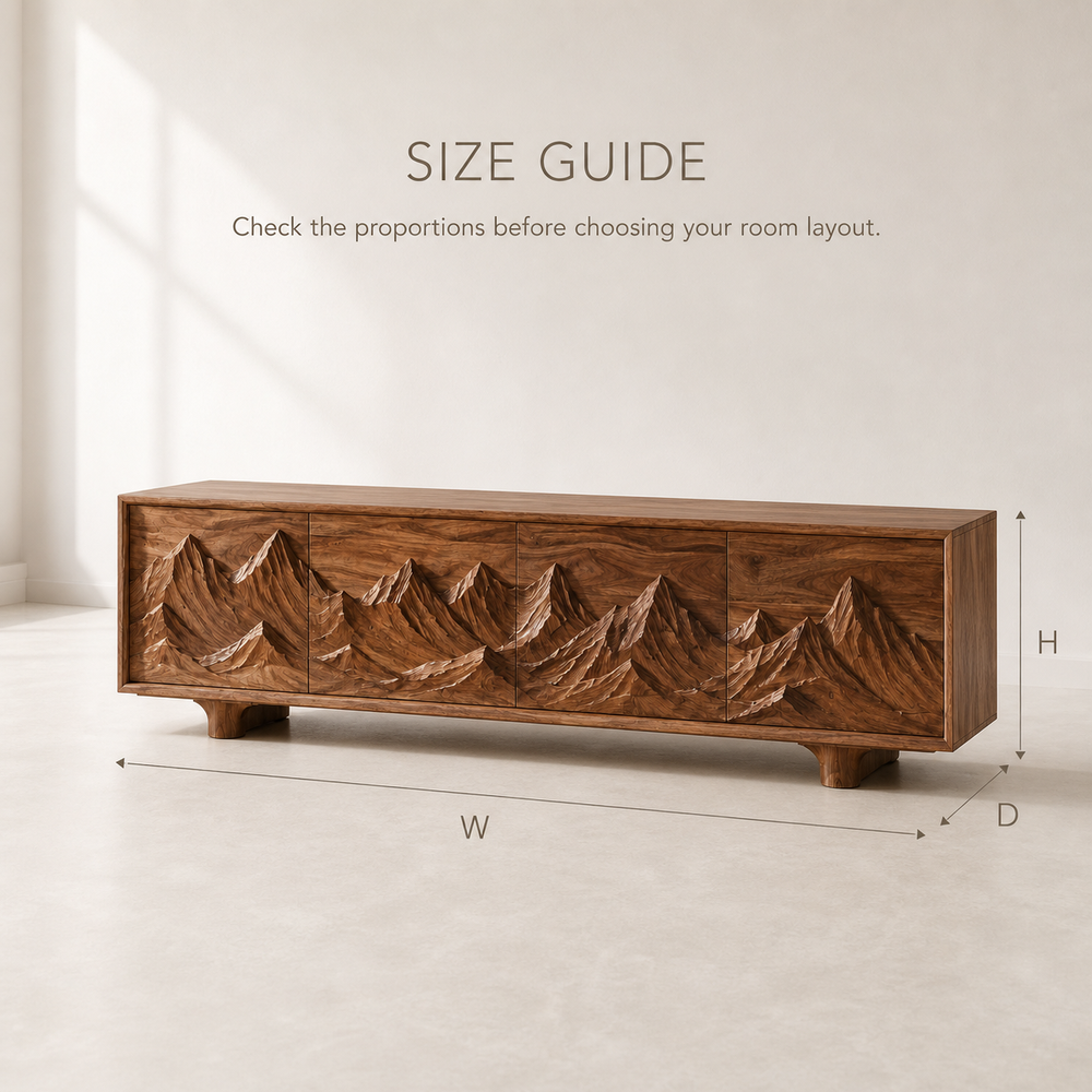 Lumen Sculptural Solid Wood TV Stand - Design 071 - TV stand detail and styling view 07