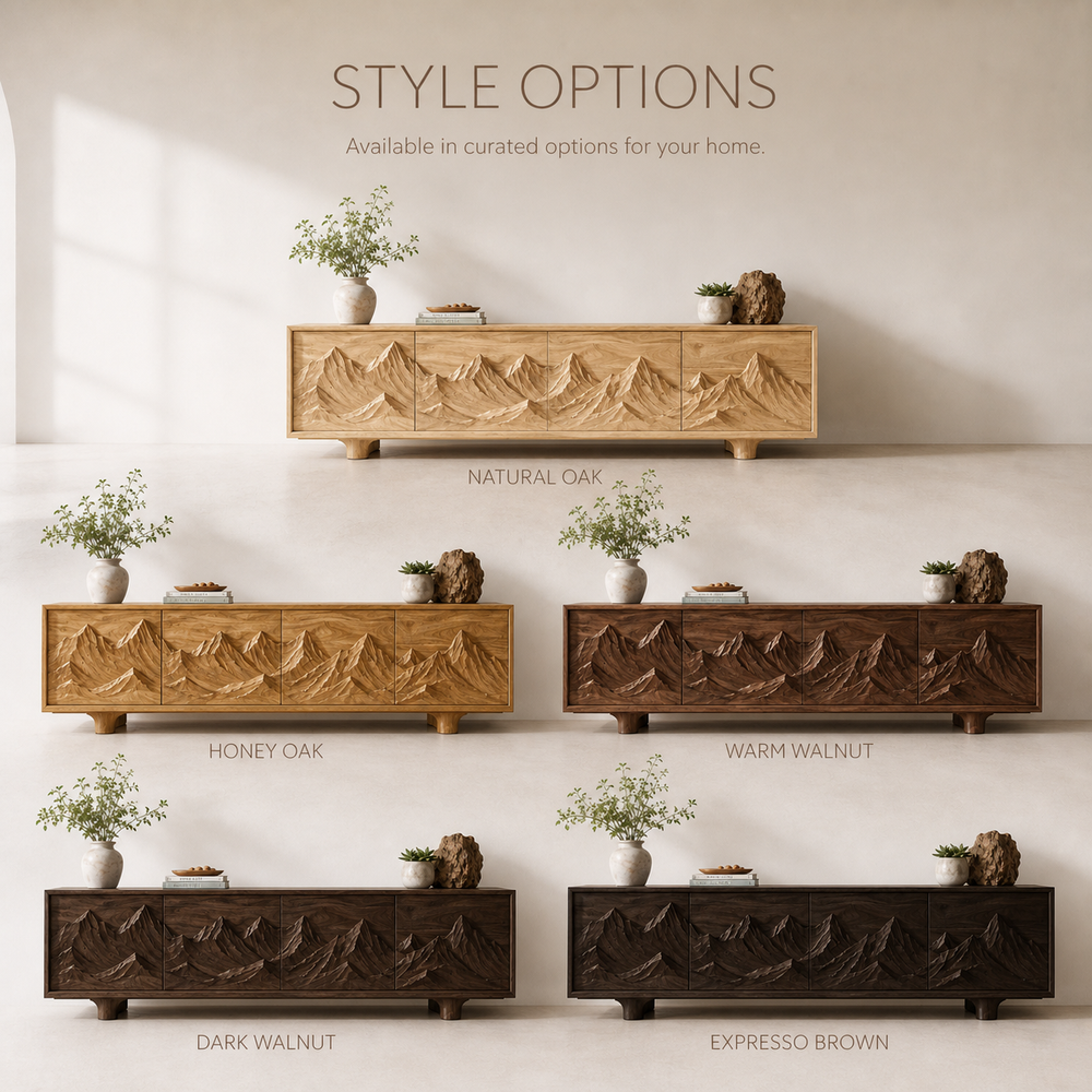 Lumen Sculptural Solid Wood TV Stand - Design 071 - TV stand detail and styling view 10