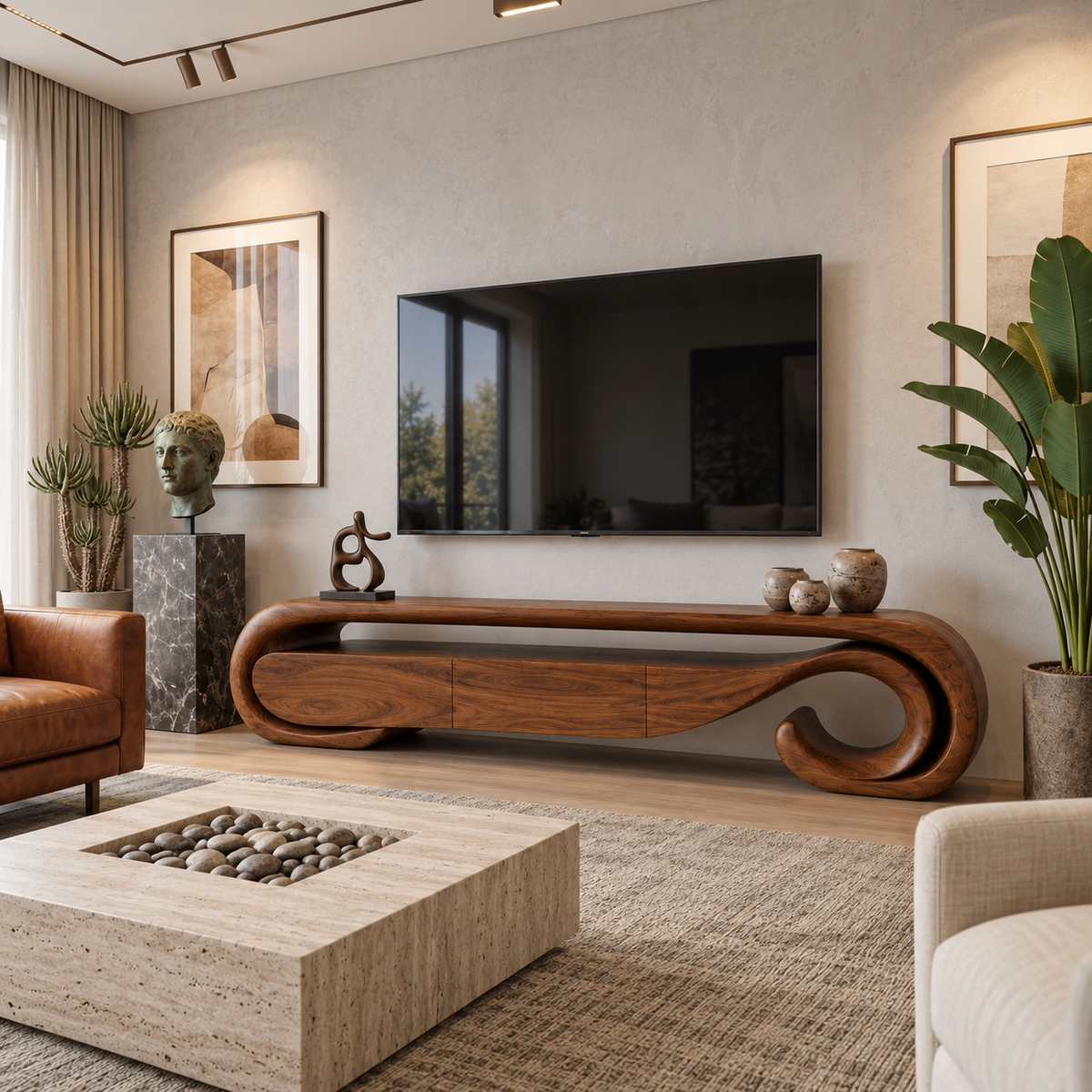 Aurelle Sculptural Solid Wood TV Stand - Design 074 - main view