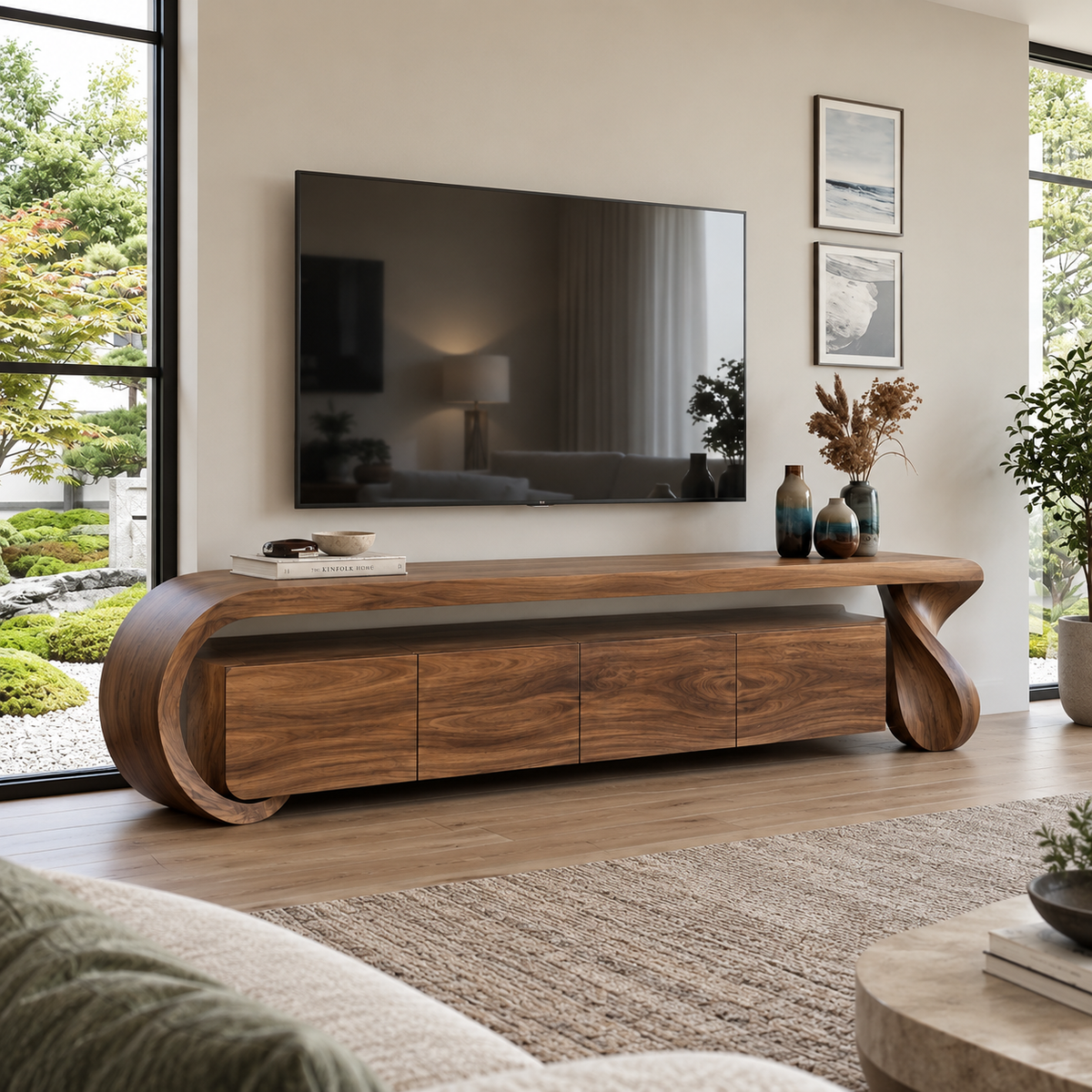 Arden Sculptural Solid Wood TV Stand - Design 075 - main view