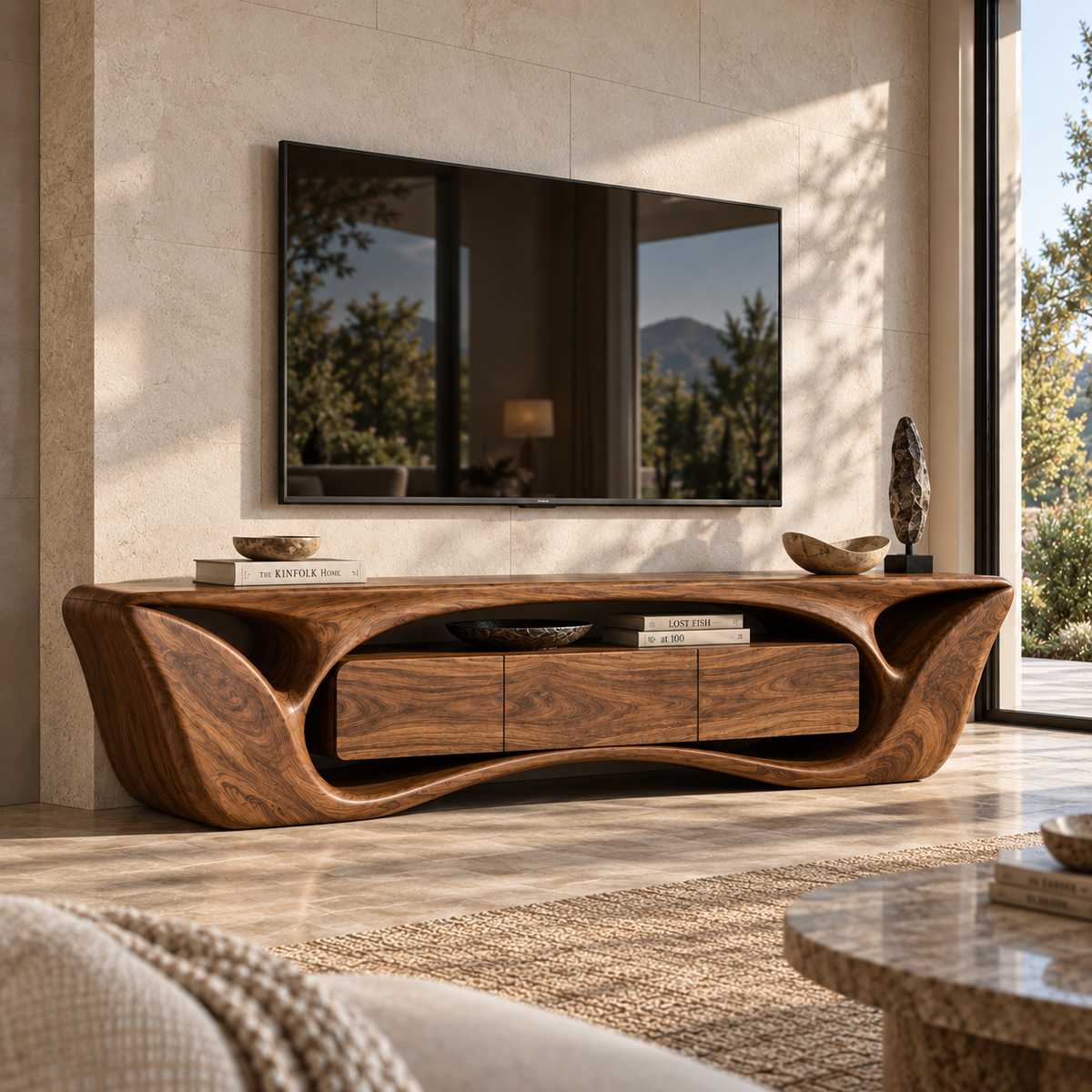 Calista Sculptural Solid Wood TV Stand - Design 076 - main view
