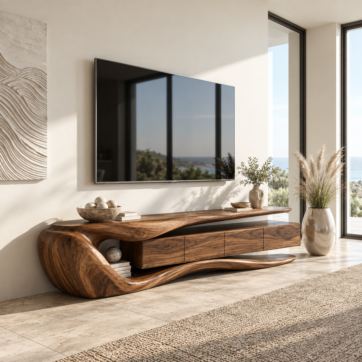 Rowan Sculptural Solid Wood TV Stand - Design 077 - main view