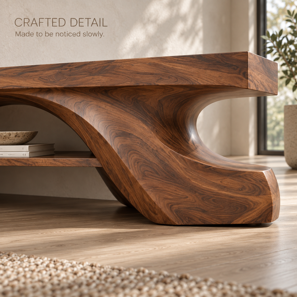 Soren Sculptural Solid Wood TV Stand - Design 080 - product detail and styling view 5