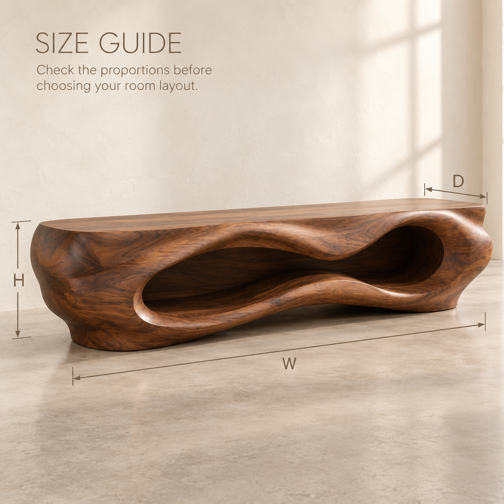 Liora Sculptural Solid Wood TV Stand - Design 081 - product detail and styling view 7
