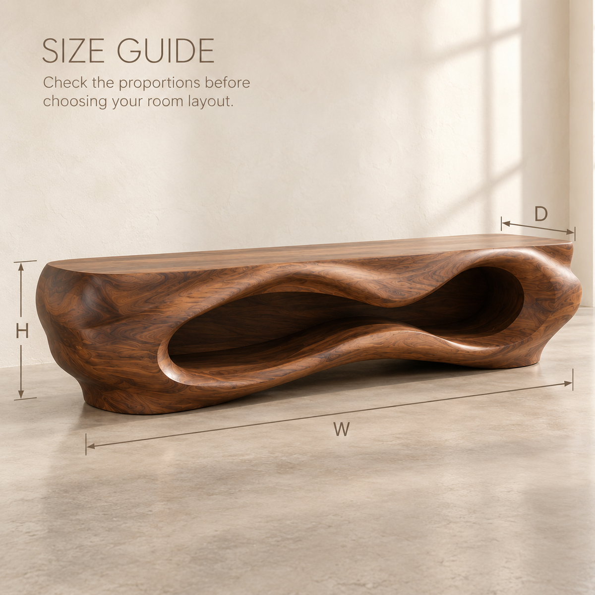 Liora Sculptural Solid Wood TV Stand - Design 081 - product detail and styling view 7