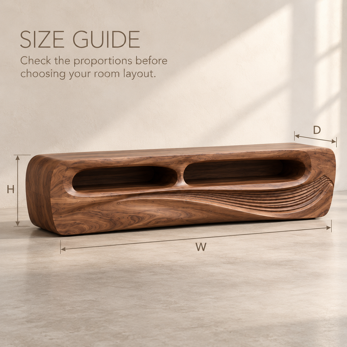 Nolan Sculptural Solid Wood TV Stand - Design 082 - product detail and styling view 7
