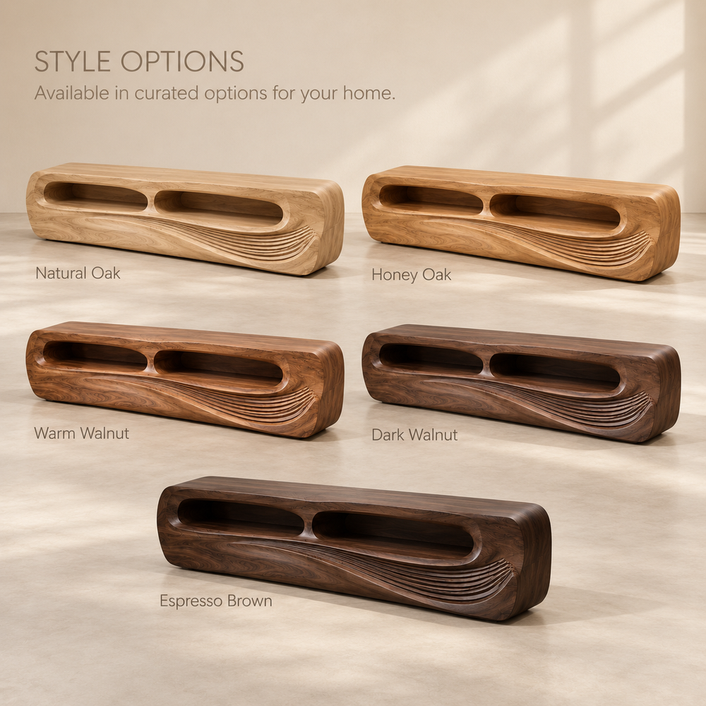 Nolan Sculptural Solid Wood TV Stand - Design 082 - product detail and styling view 10