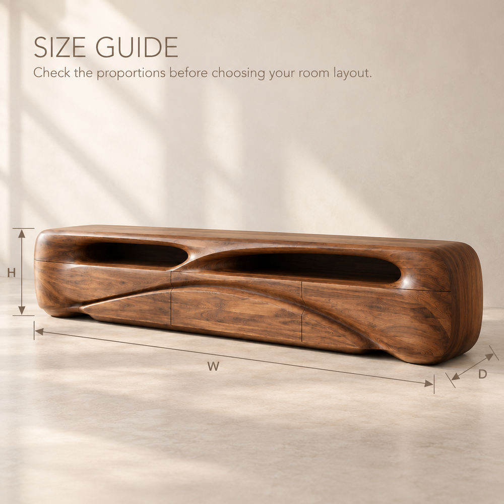 Brielle Sculptural Solid Wood TV Stand - Design 083 - product detail and styling view 7