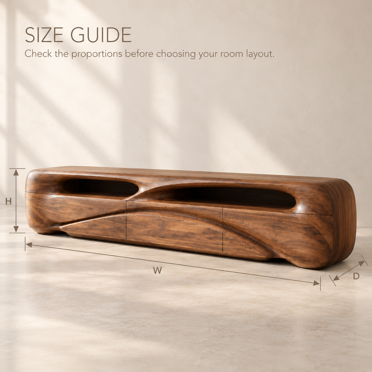 Brielle Sculptural Solid Wood TV Stand - Design 083 - product detail and styling view 7