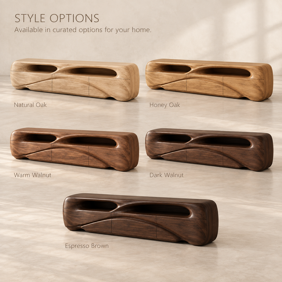 Brielle Sculptural Solid Wood TV Stand - Design 083 - product detail and styling view 10