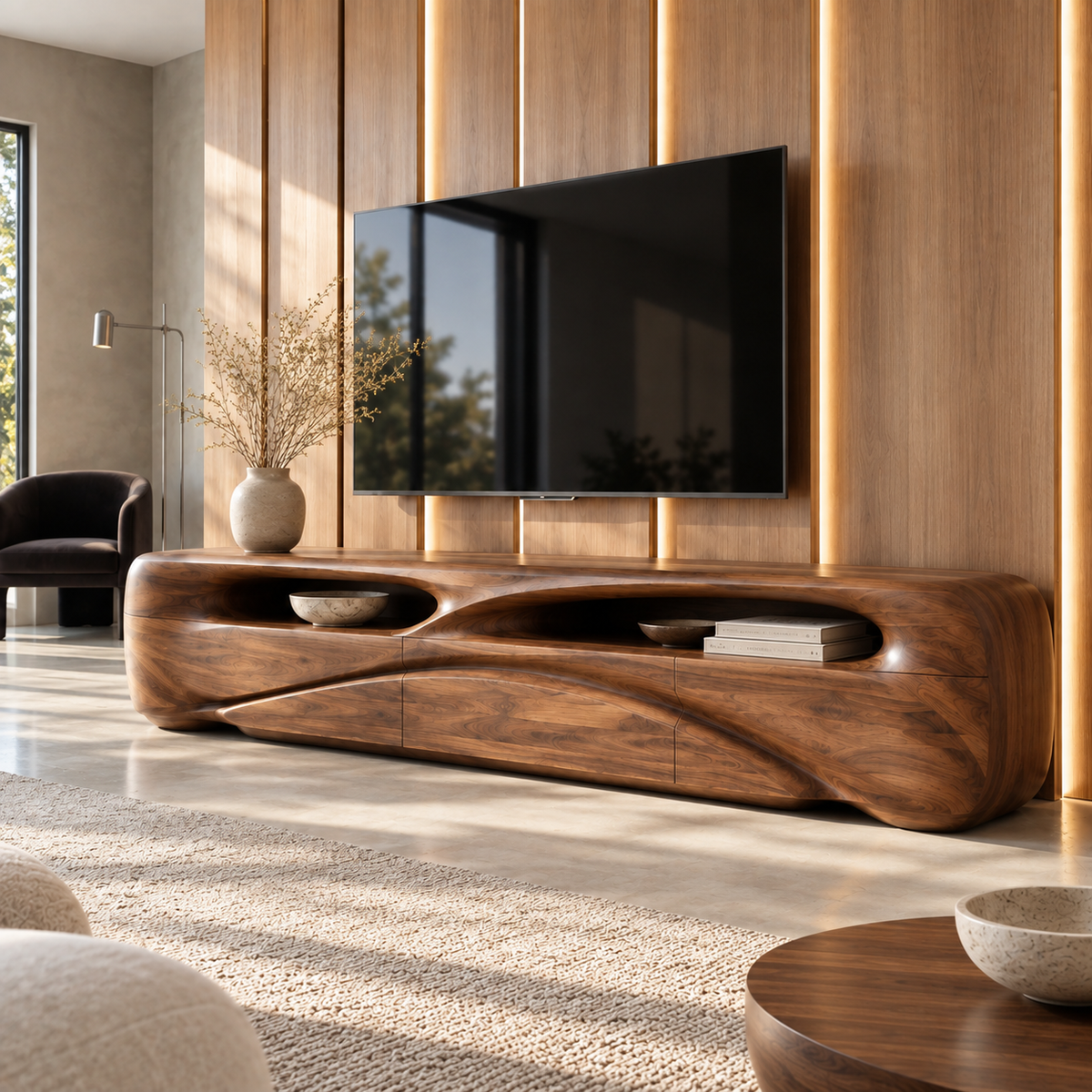 Brielle Sculptural Solid Wood TV Stand - Design 083 - main view