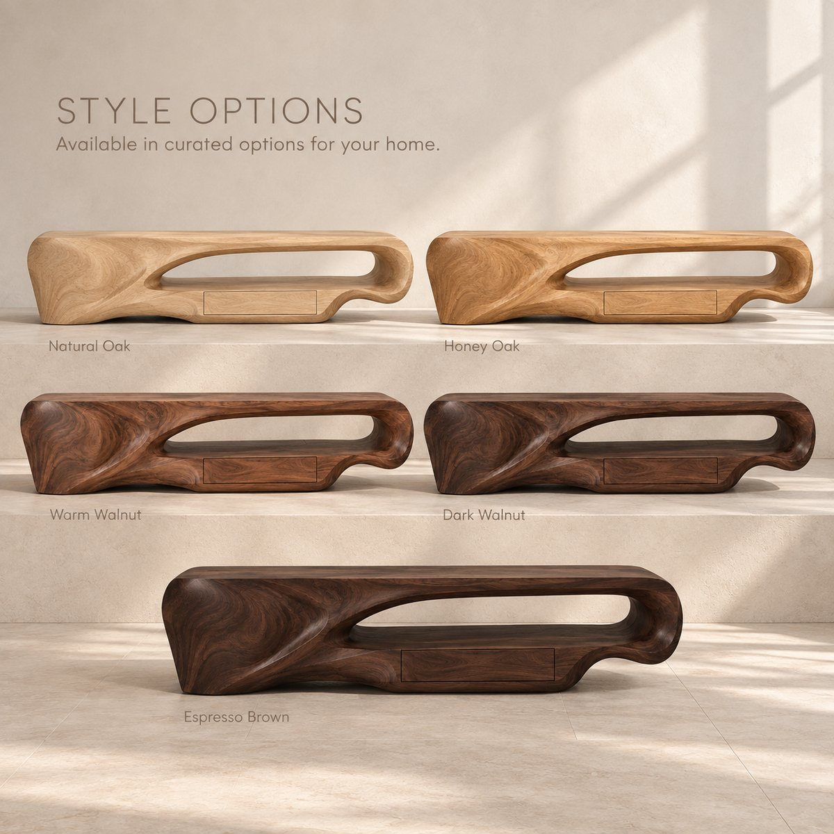 Orin Sculptural Solid Wood TV Stand - Design 084 - product detail and styling view 10