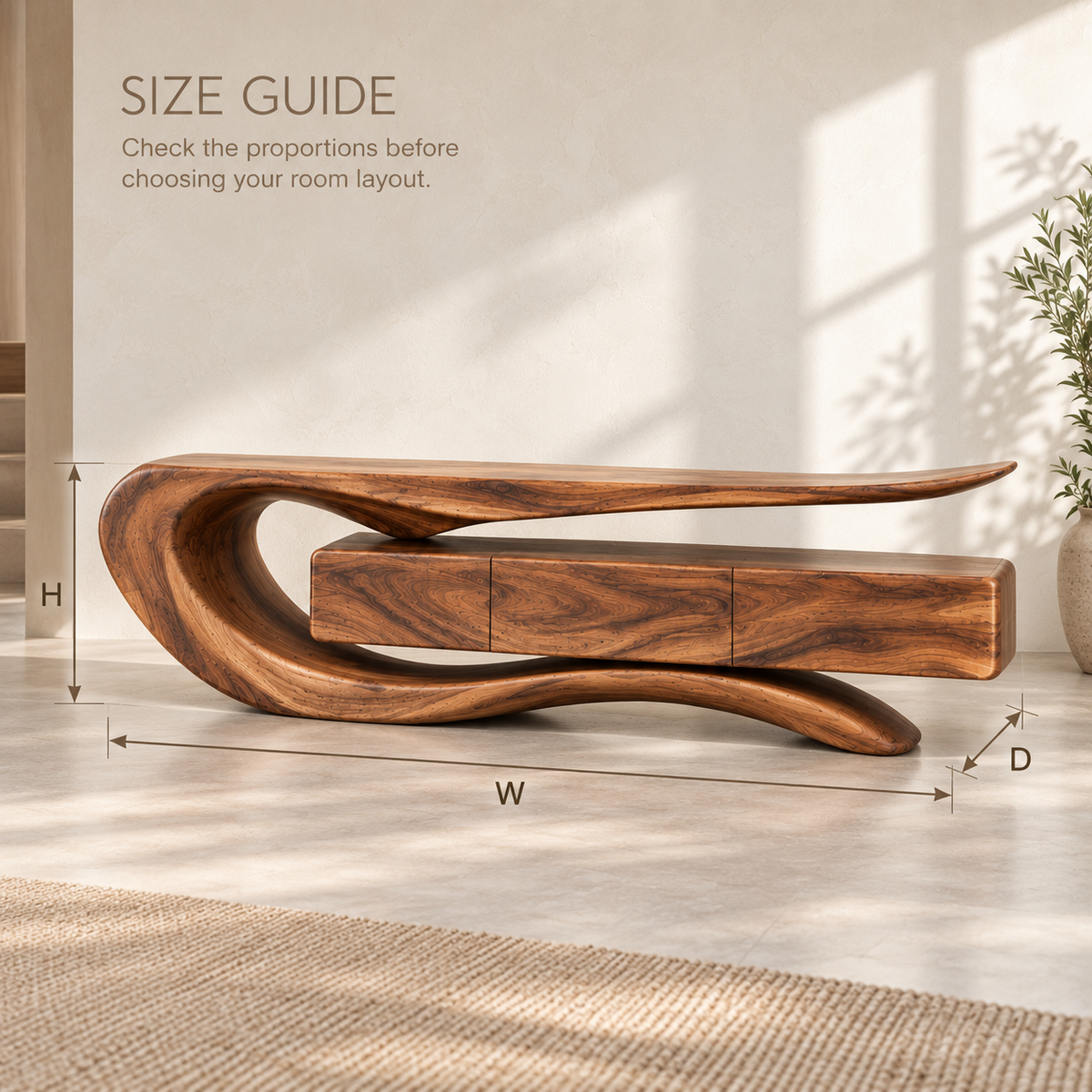 Darian Sculptural Solid Wood TV Stand - Design 086 - product detail and styling view 7