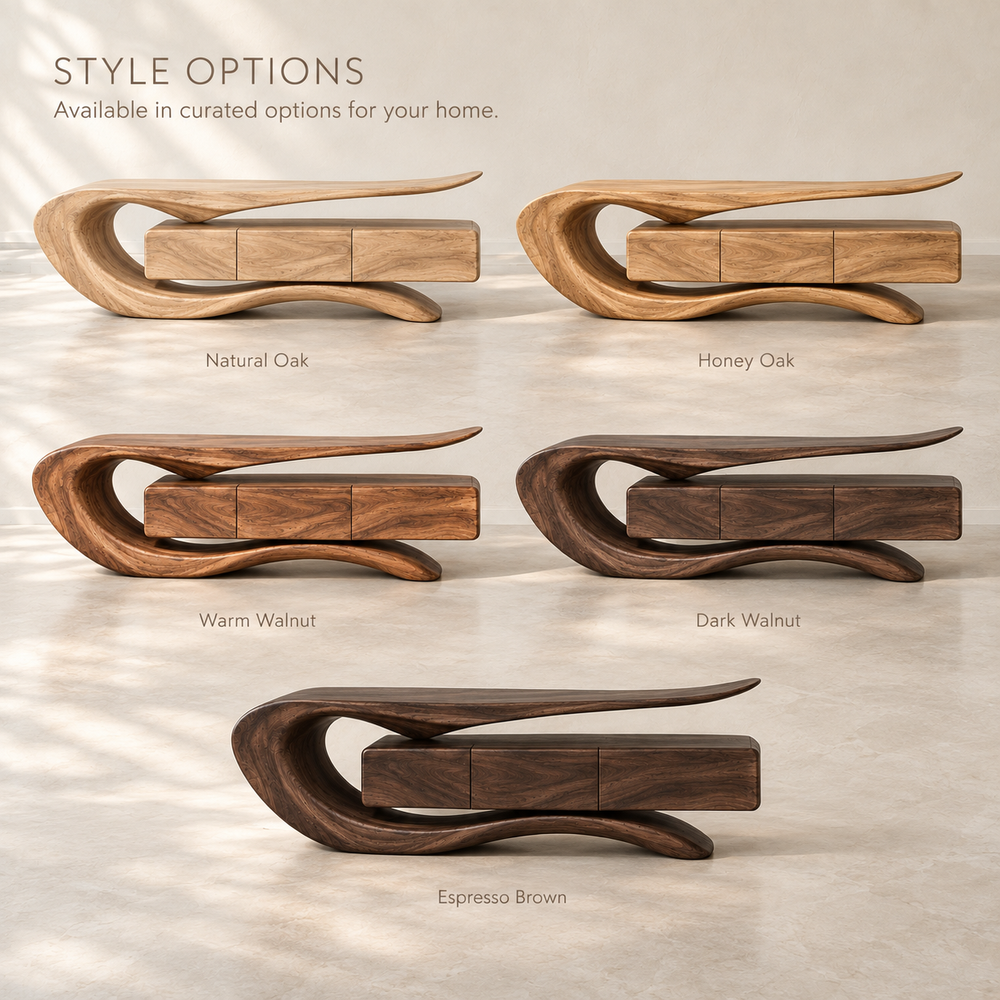 Darian Sculptural Solid Wood TV Stand - Design 086 - product detail and styling view 10