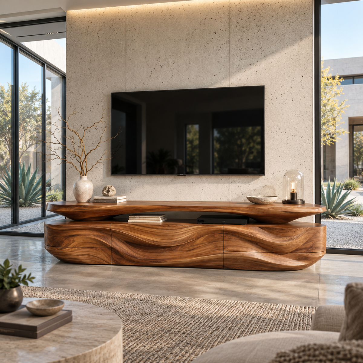 Mira Sculptural Solid Wood TV Stand - Design 087 - main view