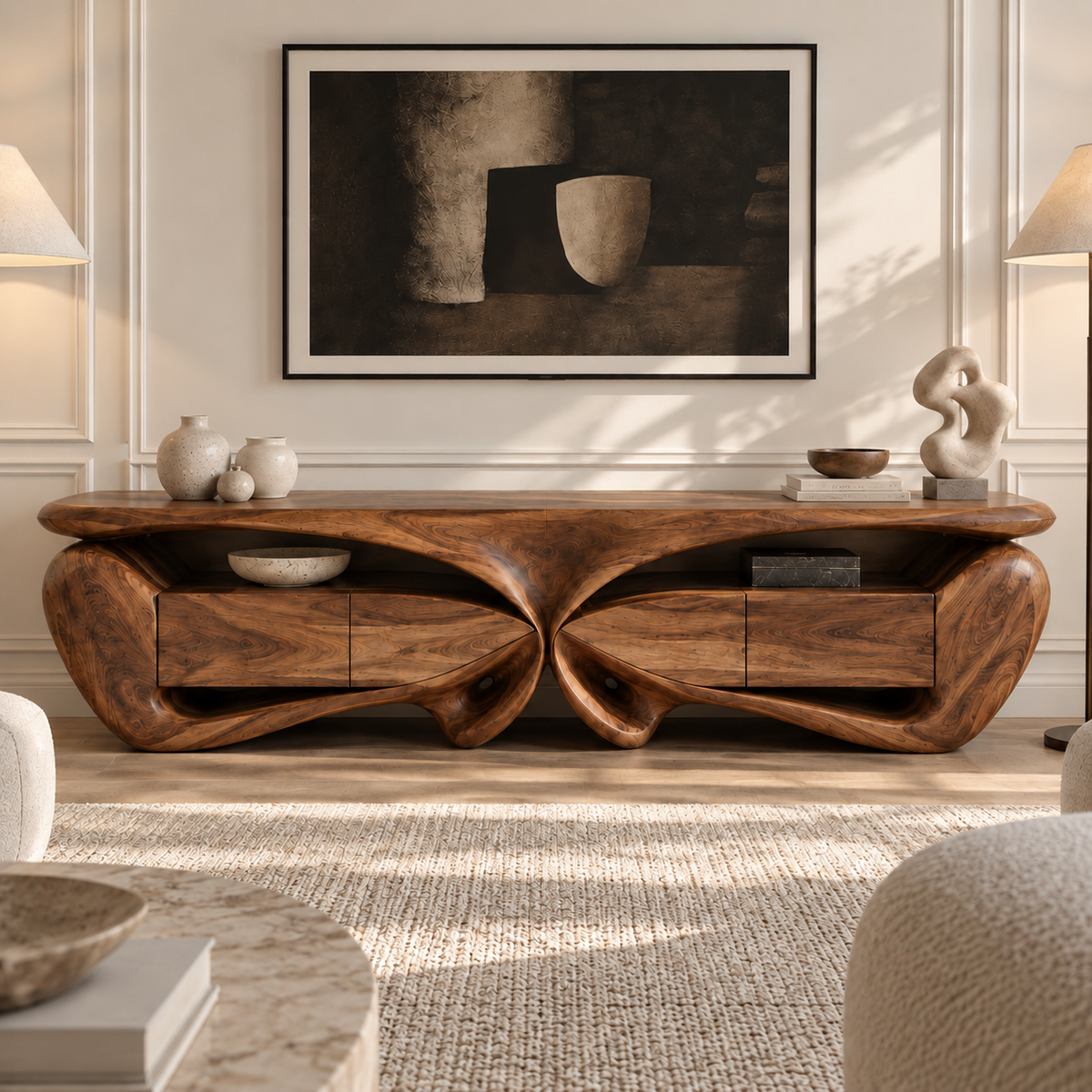 Talia Sculptural Solid Wood TV Stand - Design 088 - main view