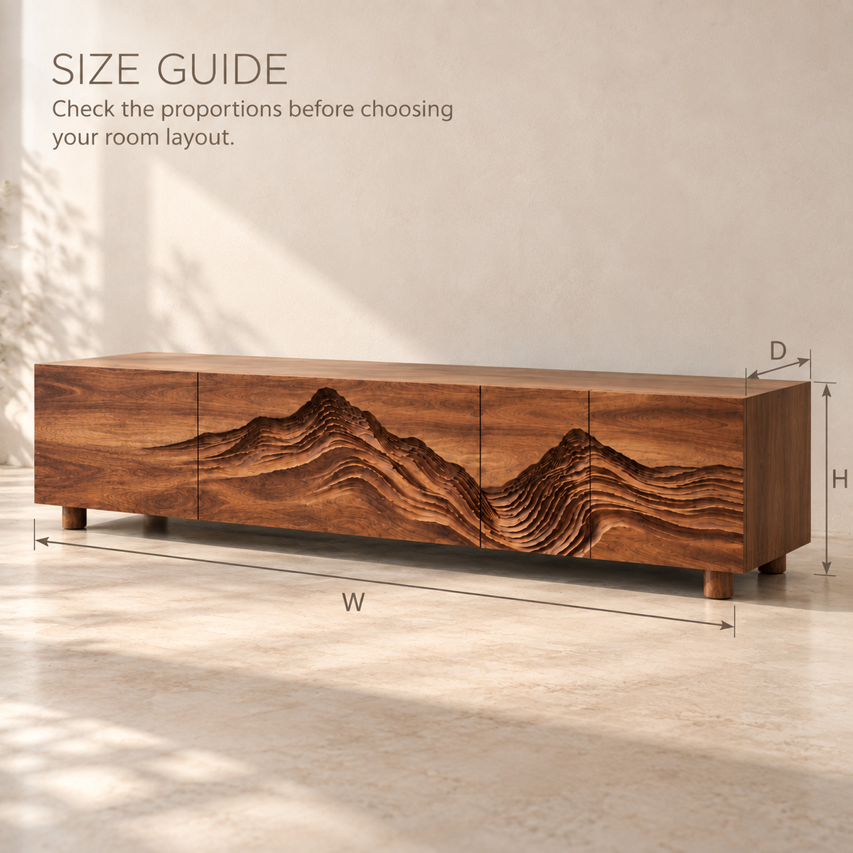 Isla Sculptural Solid Wood TV Stand - Design 090 - product detail and styling view 7