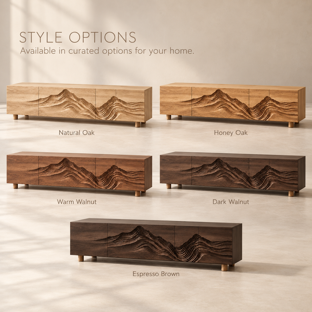 Isla Sculptural Solid Wood TV Stand - Design 090 - product detail and styling view 10