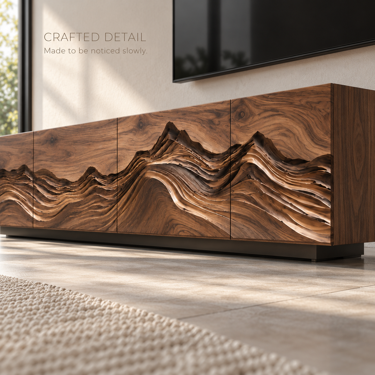 Celine Sculptural Solid Wood TV Stand - Design 091 - product detail and styling view 5