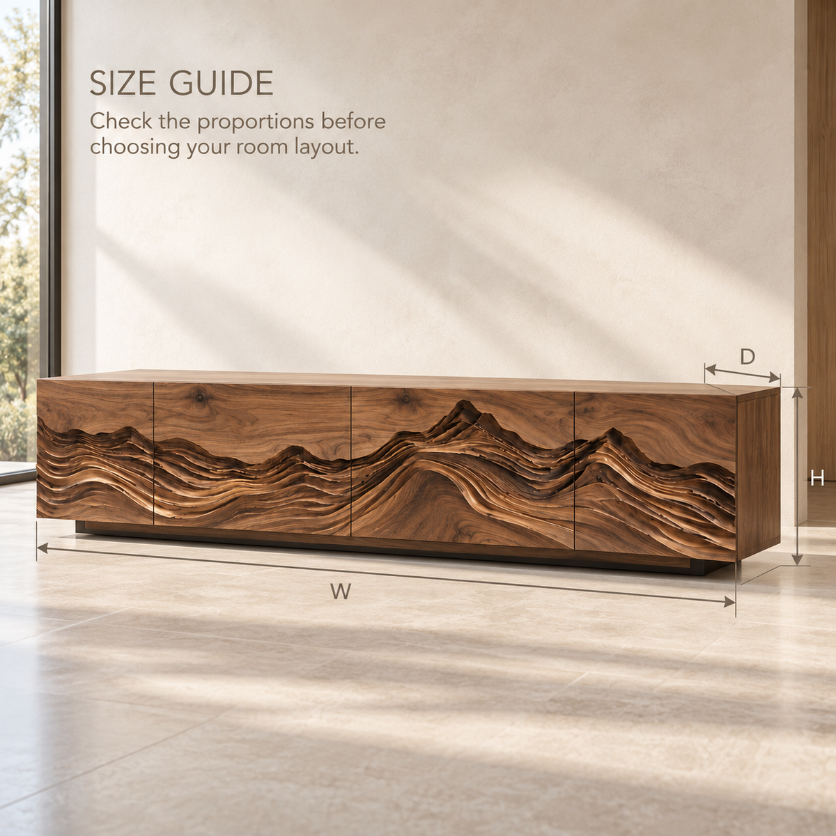 Celine Sculptural Solid Wood TV Stand - Design 091 - product detail and styling view 7