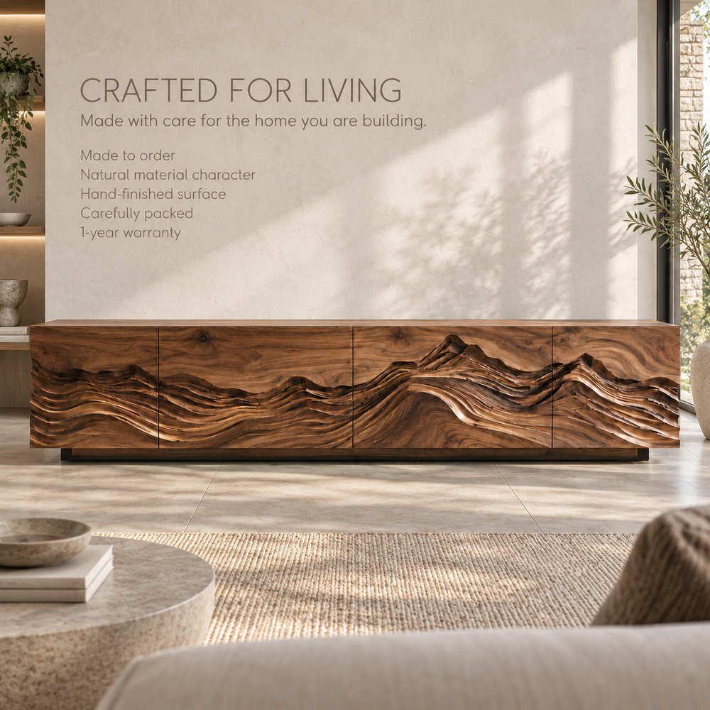 Celine Sculptural Solid Wood TV Stand - Design 091 - product detail and styling view 8