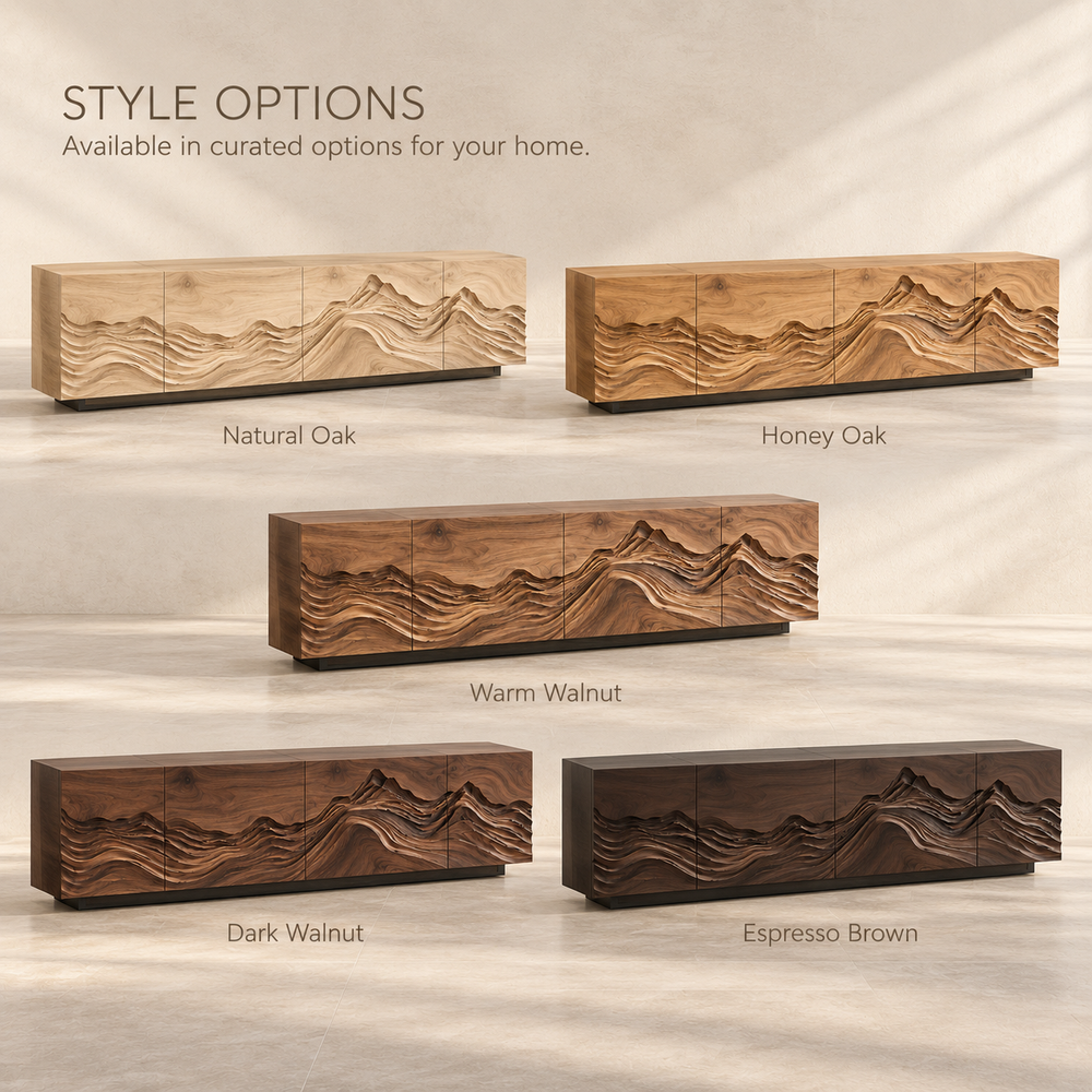 Celine Sculptural Solid Wood TV Stand - Design 091 - product detail and styling view 10