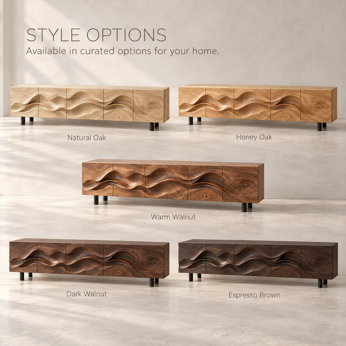 Alden Sculptural Solid Wood TV Stand - Design 092 - product detail and styling view 10