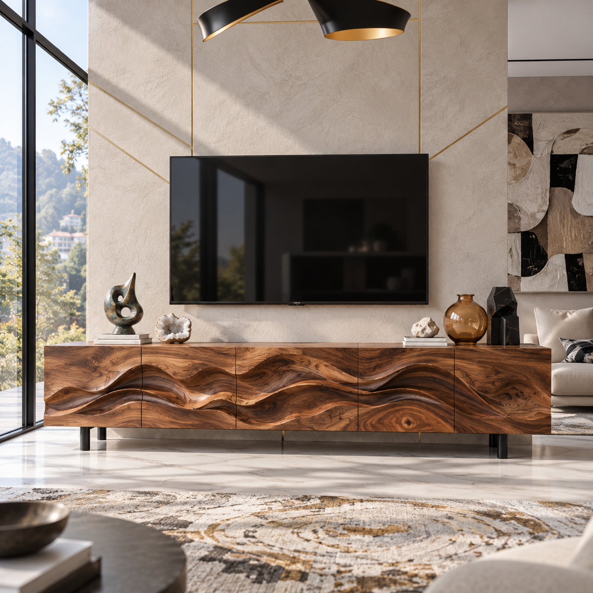 Alden Sculptural Solid Wood TV Stand - Design 092 - main view