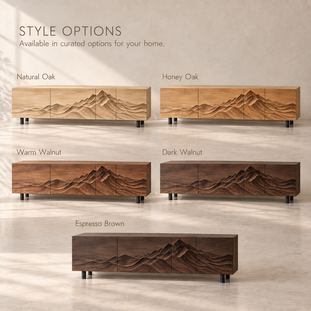Eira Sculptural Solid Wood TV Stand - Design 093 - product detail and styling view 10