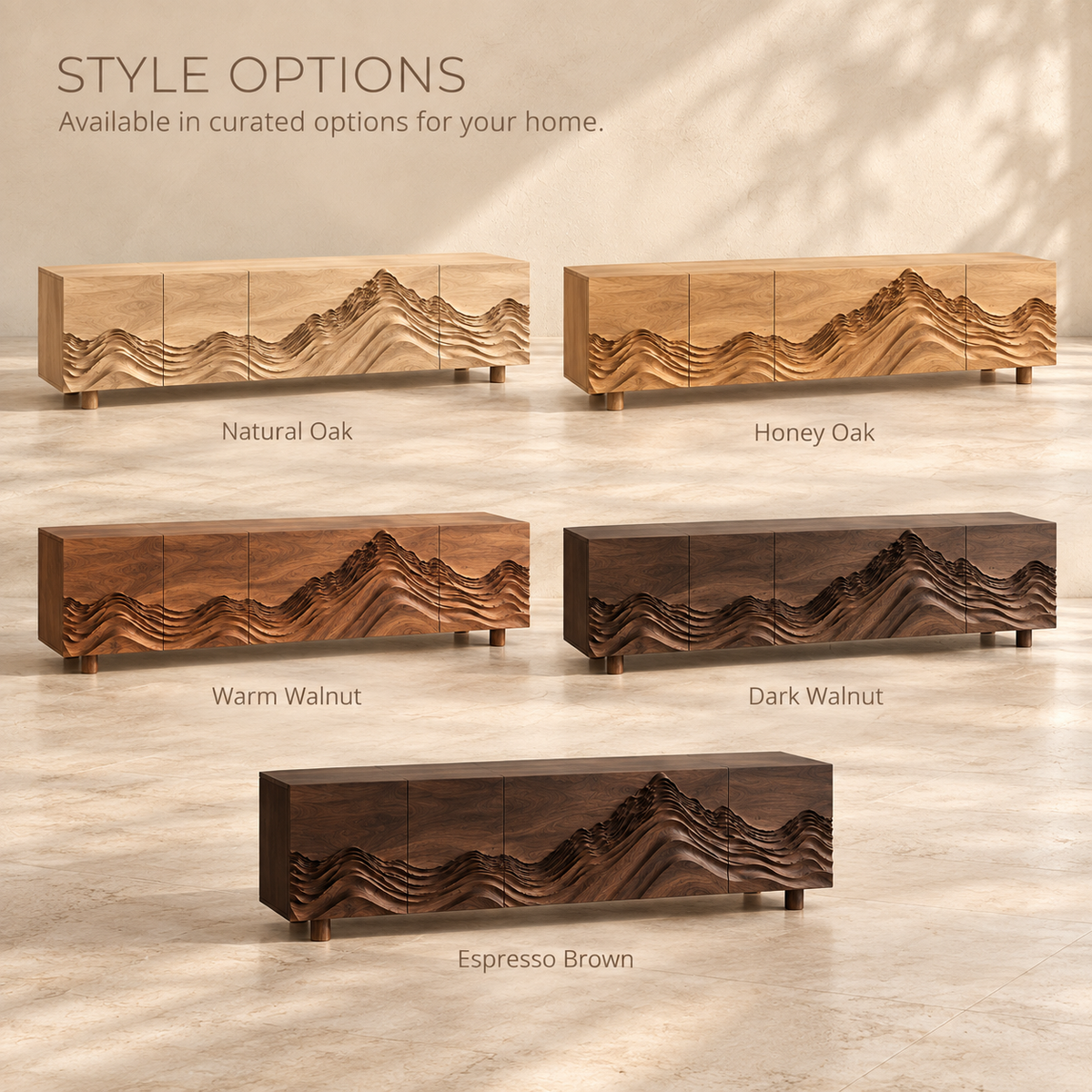 Kaia Sculptural Solid Wood TV Stand - Design 094 - product detail and styling view 10