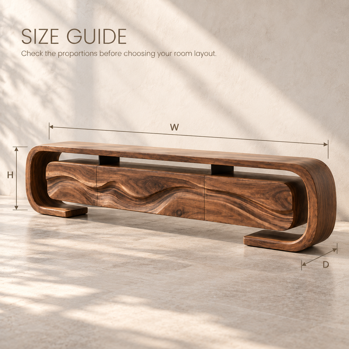 Remy Sculptural Solid Wood TV Stand - Design 095 - product detail and styling view 7