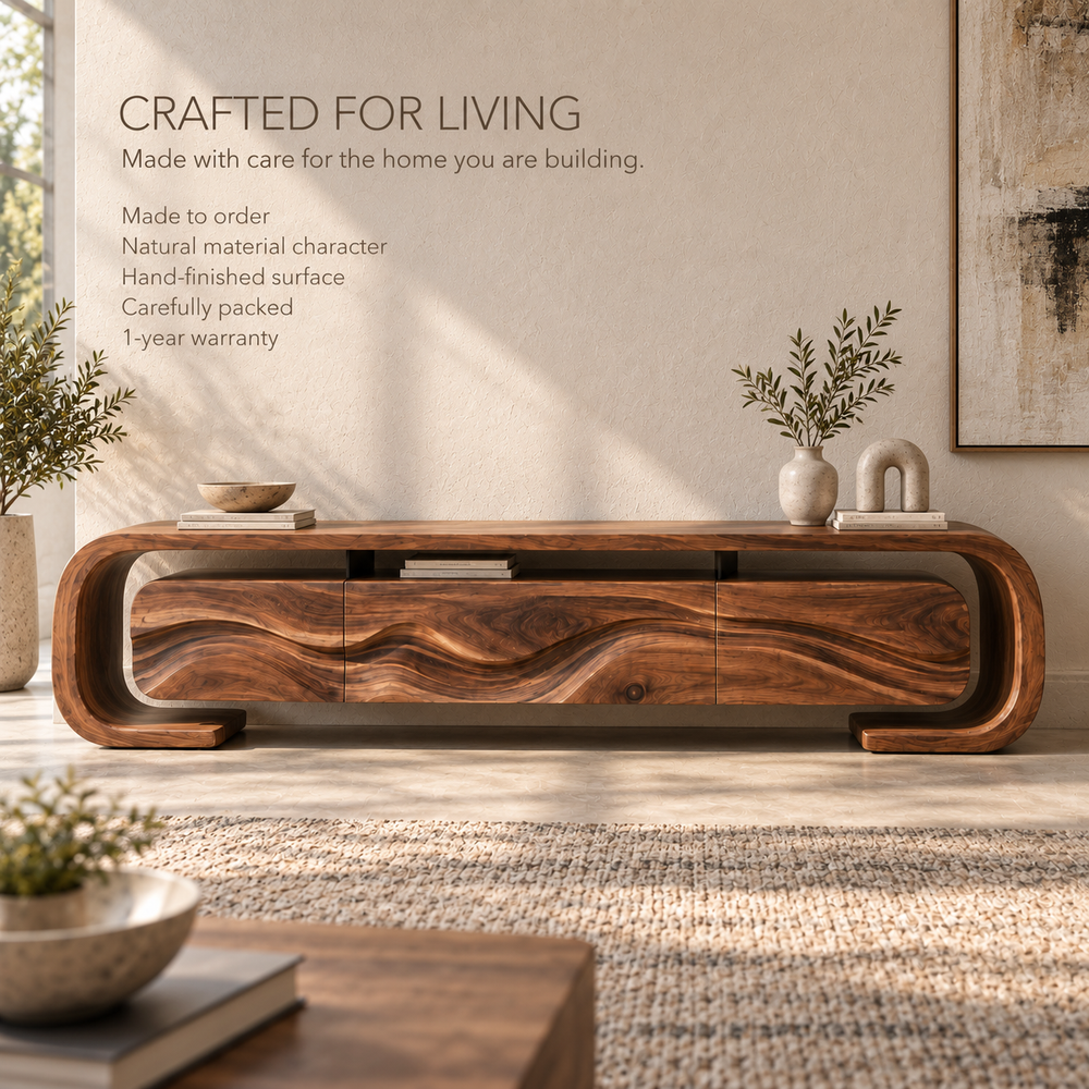 Remy Sculptural Solid Wood TV Stand - Design 095 - product detail and styling view 8