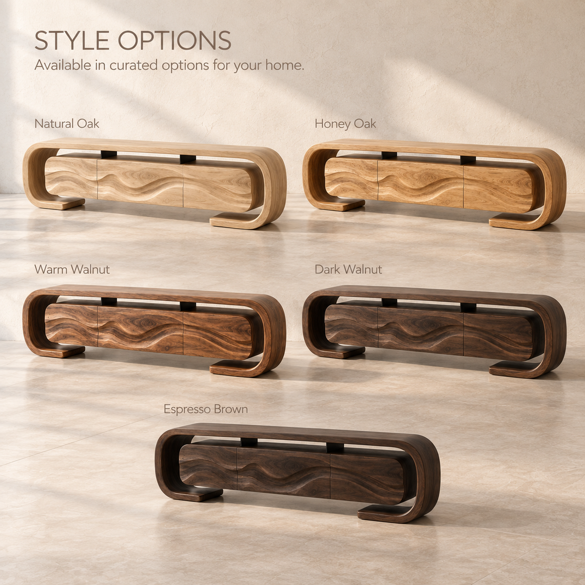 Remy Sculptural Solid Wood TV Stand - Design 095 - product detail and styling view 10