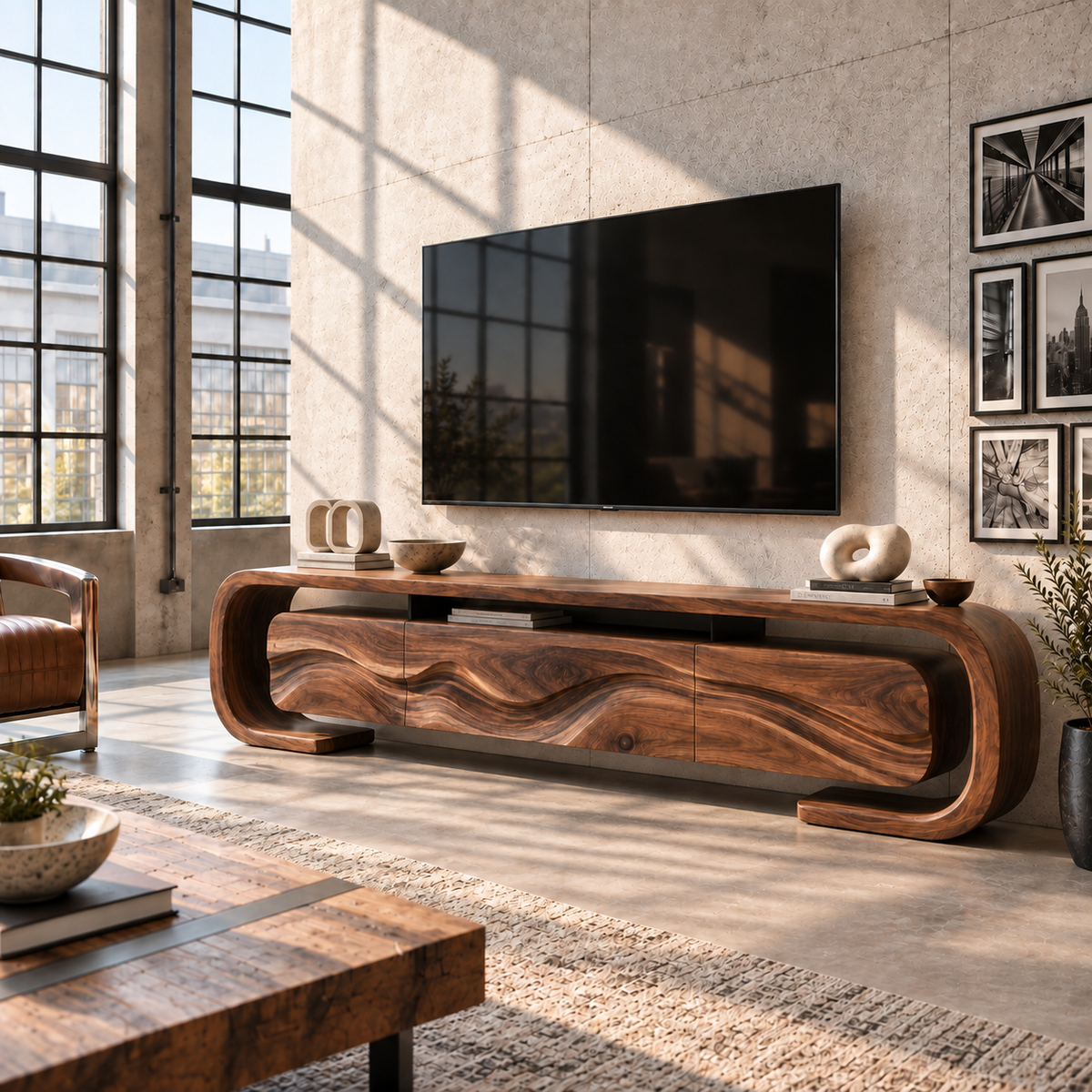 Remy Sculptural Solid Wood TV Stand - Design 095 - main view