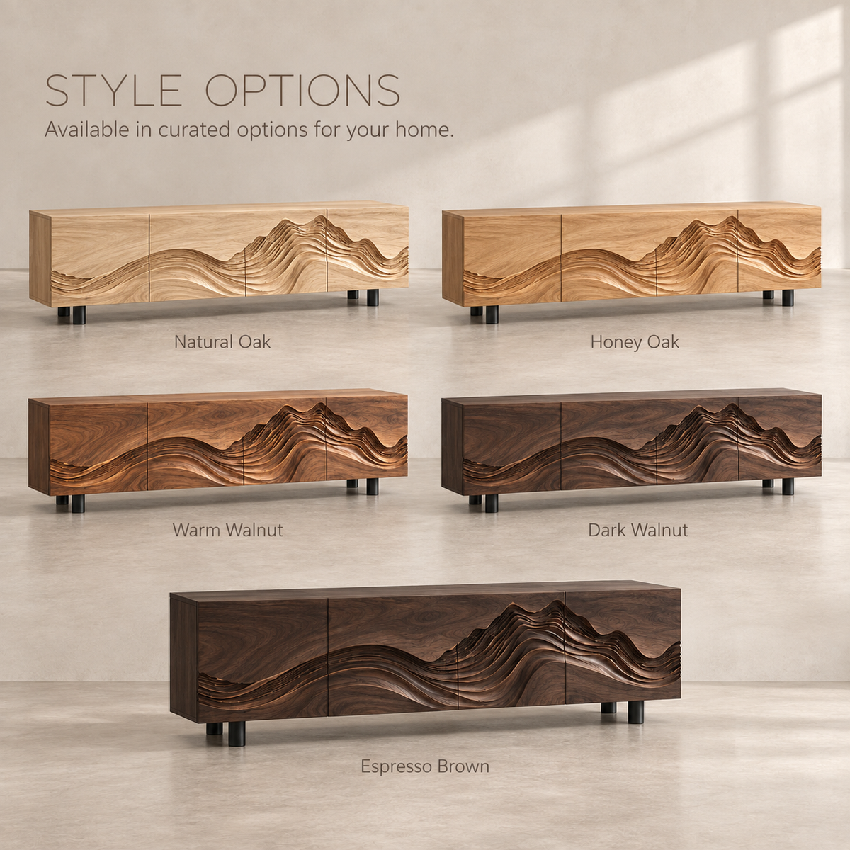 Brisa Sculptural Solid Wood TV Stand - Design 096 - product detail and styling view 10
