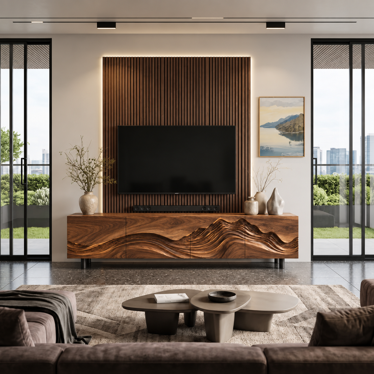 Brisa Sculptural Solid Wood TV Stand - Design 096 - main view