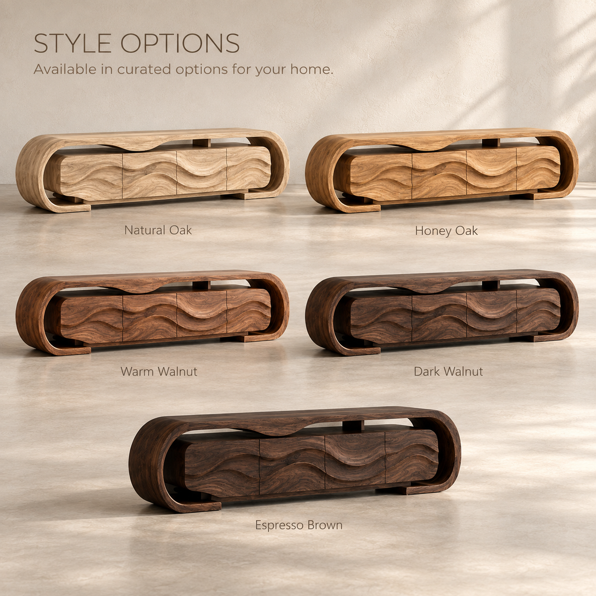 Maren Sculptural Solid Wood TV Stand - Design 097 - product detail and styling view 10