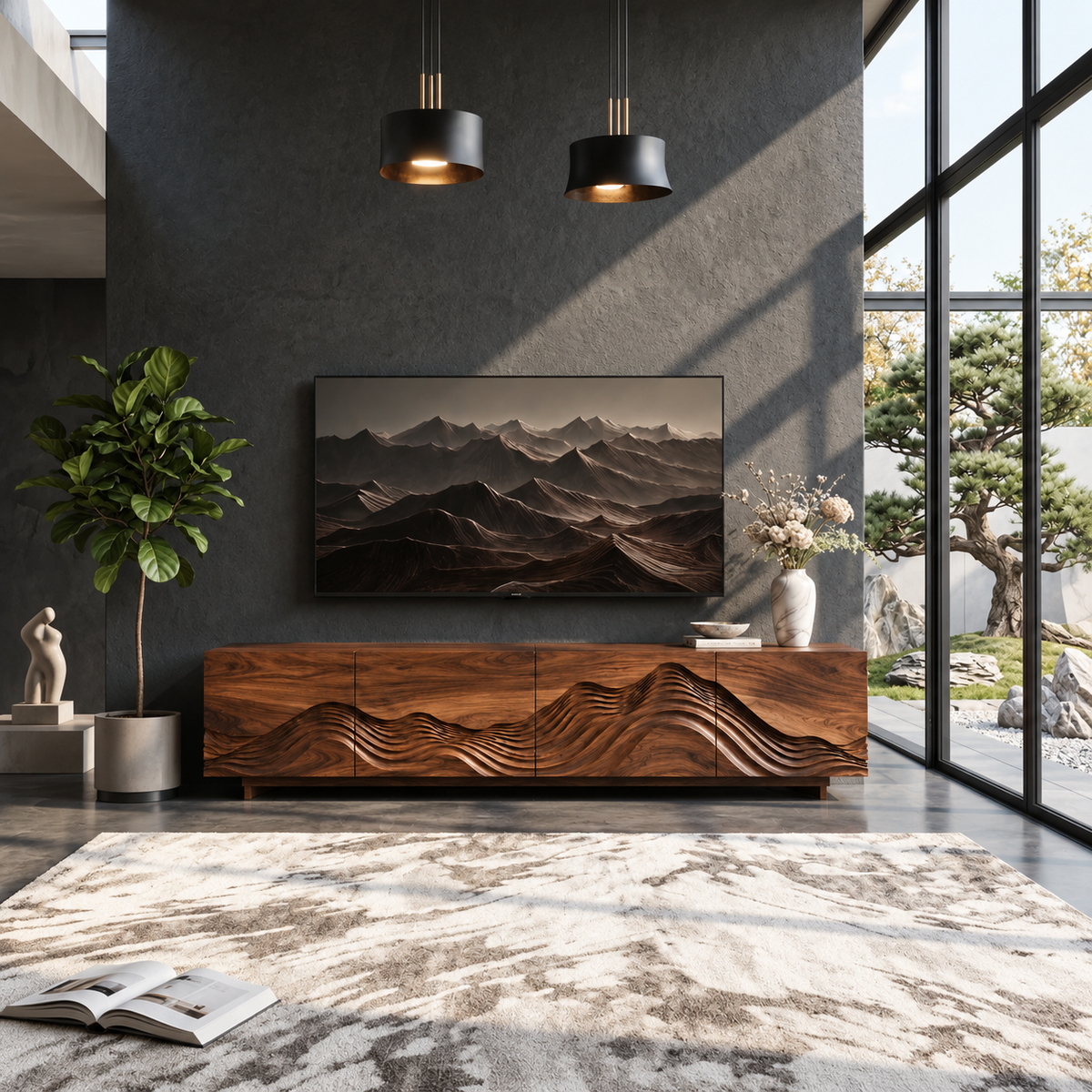 Solene Sculptural Solid Wood TV Stand - Design 098 - main view
