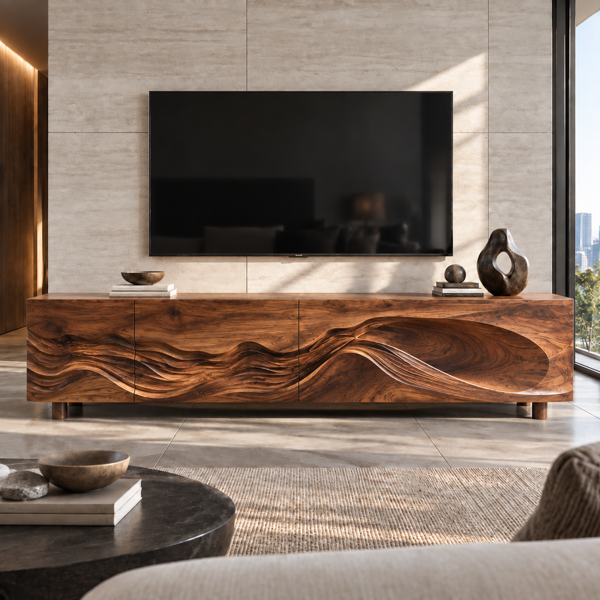 Avira Sculptural Solid Wood TV Stand - Design 099 - main view