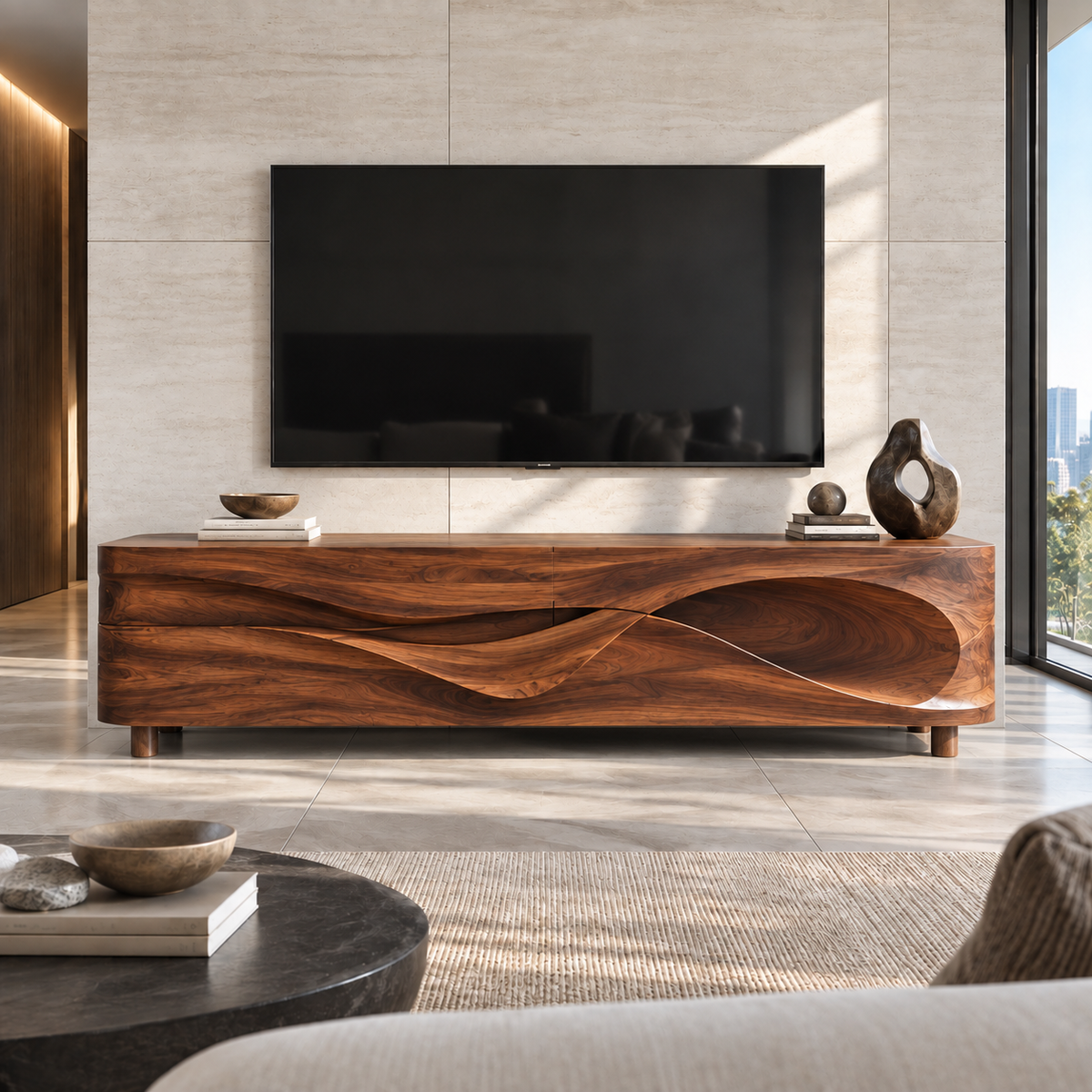 Lorien Sculptural Solid Wood TV Stand - Design 100 - main view